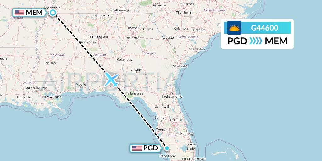 G44600 Allegiant Air Flight Map: Punta Gorda to Memphis