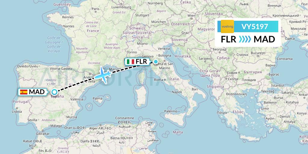 VY5197 Vueling Flight Map: Florence to Madrid