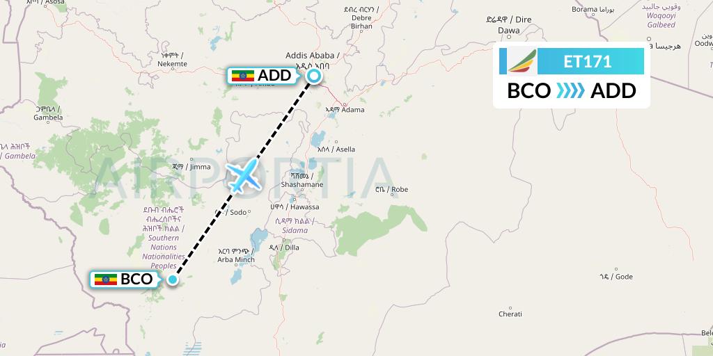 ET171 Ethiopian Airlines Flight Map: Baco to Addis Ababa