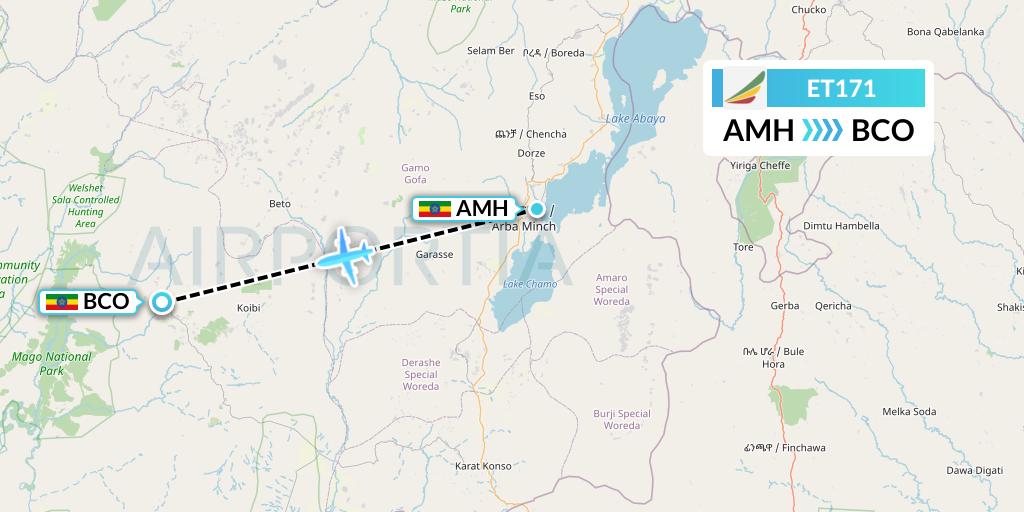 ET171 Ethiopian Airlines Flight Map: Ethiopia to Baco