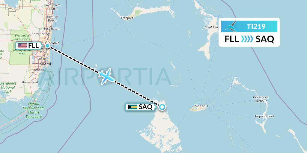 TI219 Tailwind Airlines Flight Map: Fort Lauderdale to San Andros