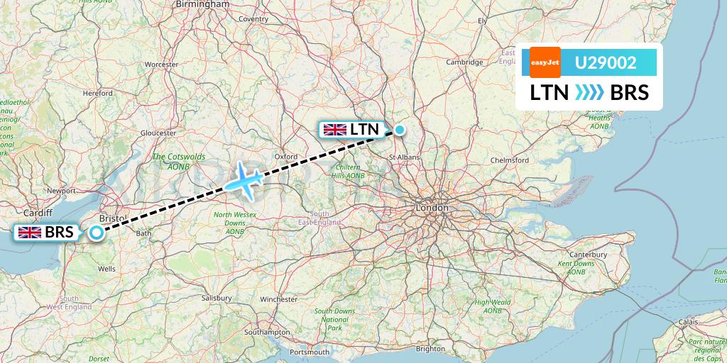 U29002 EasyJet Flight Map: London to Bristol