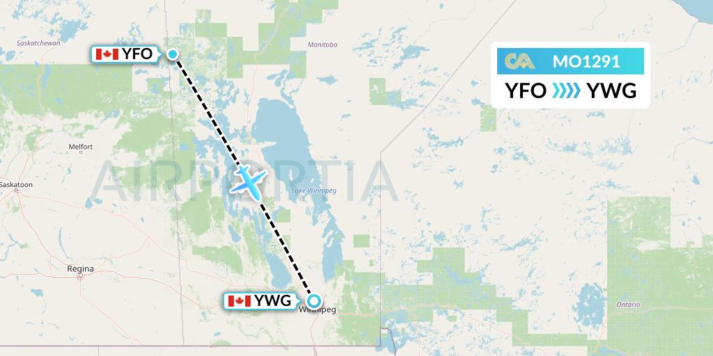 MO1291 Calm Air Flight Map: Flin Flon to Winnipeg