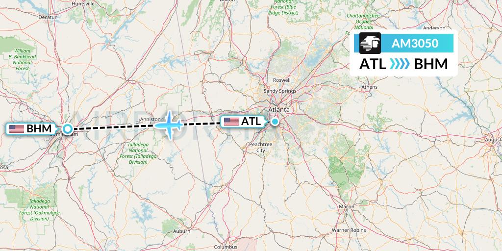 AM3050 Aeromexico Flight Map: Atlanta to Birmingham