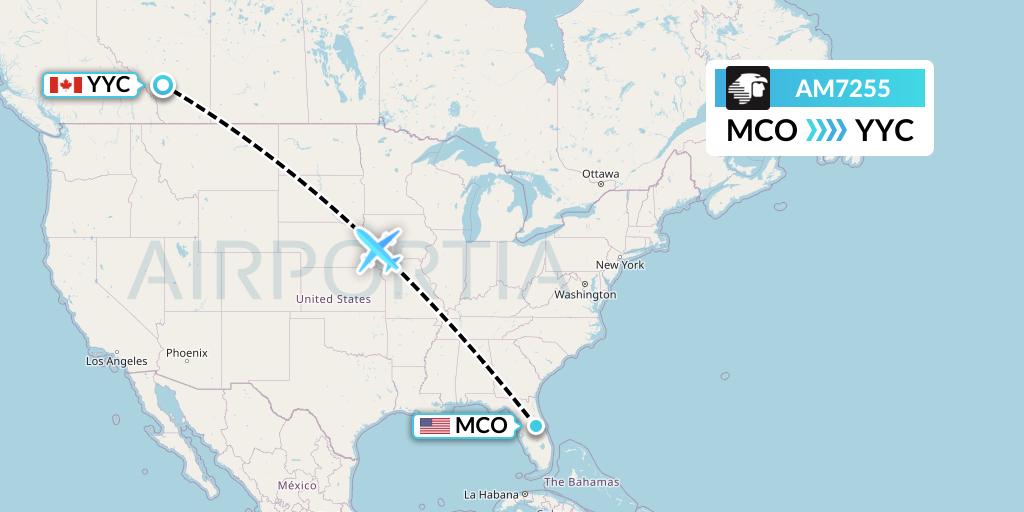 AM7255 Aeromexico Flight Map: Orlando to Calgary