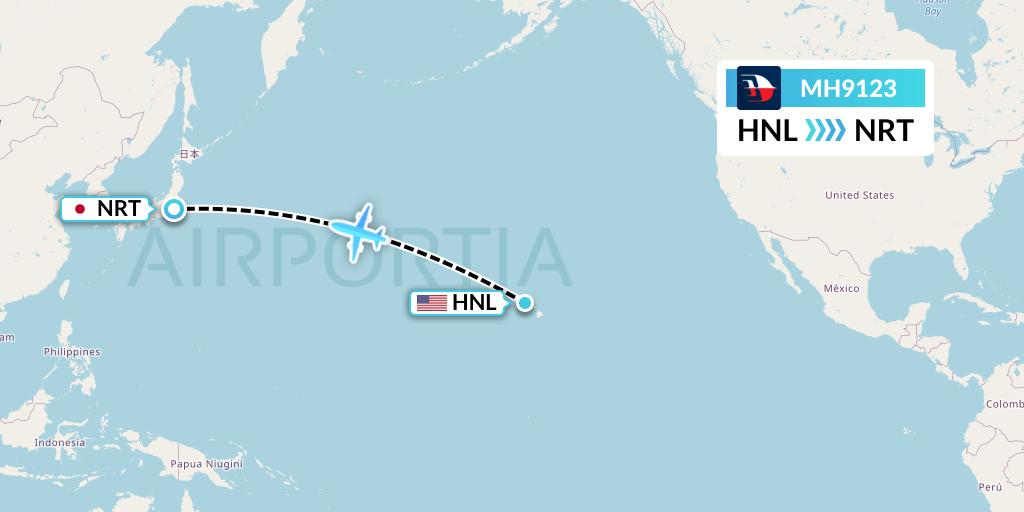 MH9123 Malaysia Airlines Flight Map: Honolulu to Tokyo