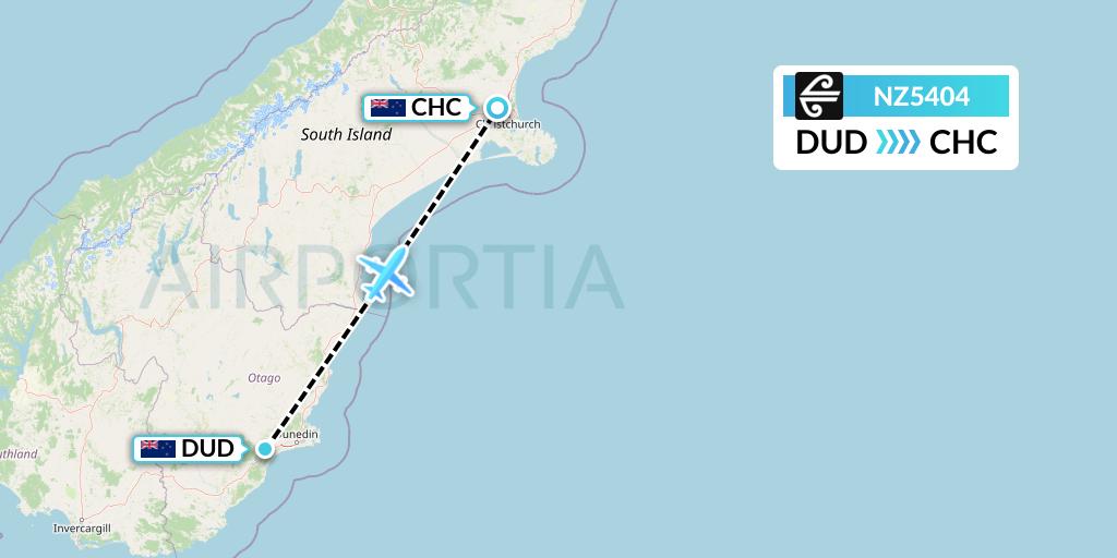 NZ5404 Air New Zealand Flight Map: Dunedin to Christchurch