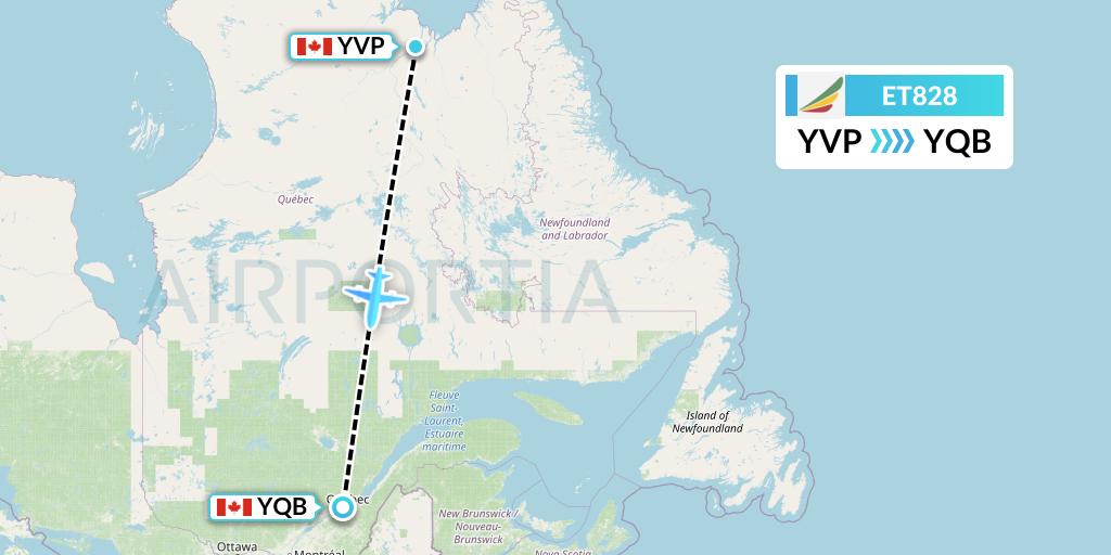 ET828 Ethiopian Airlines Flight Map: Kuujjuaq to Quebec