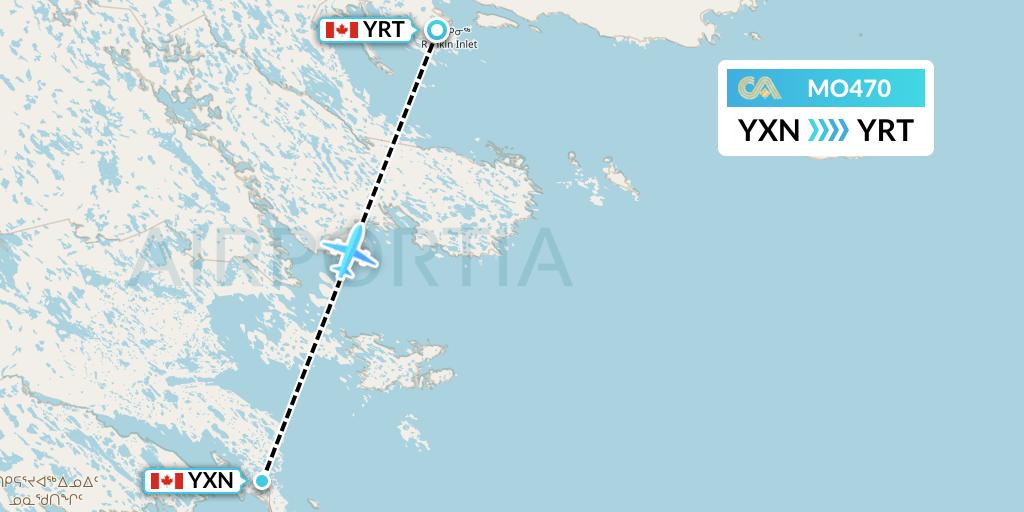MO470 Calm Air Flight Map: Whale Cove to Rankin Inlet