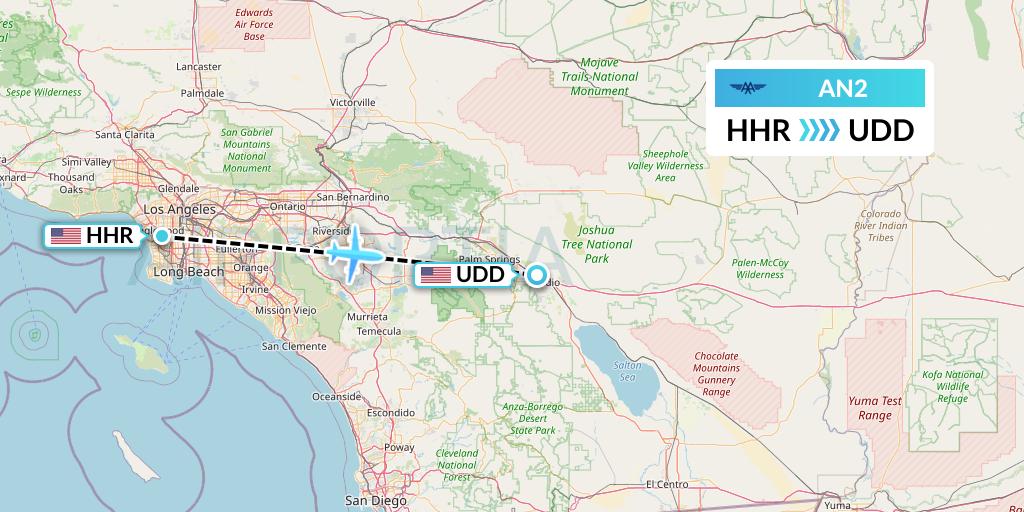 AN2 Advanced Air Flight Map: Hawthorne to Palm Springs