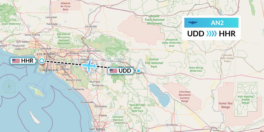 AN2 Advanced Air Flight Map: Palm Springs to Hawthorne
