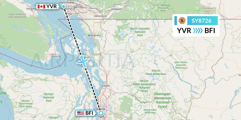 SY8726 Sun Country Airlines Flight Map: Vancouver to Seattle