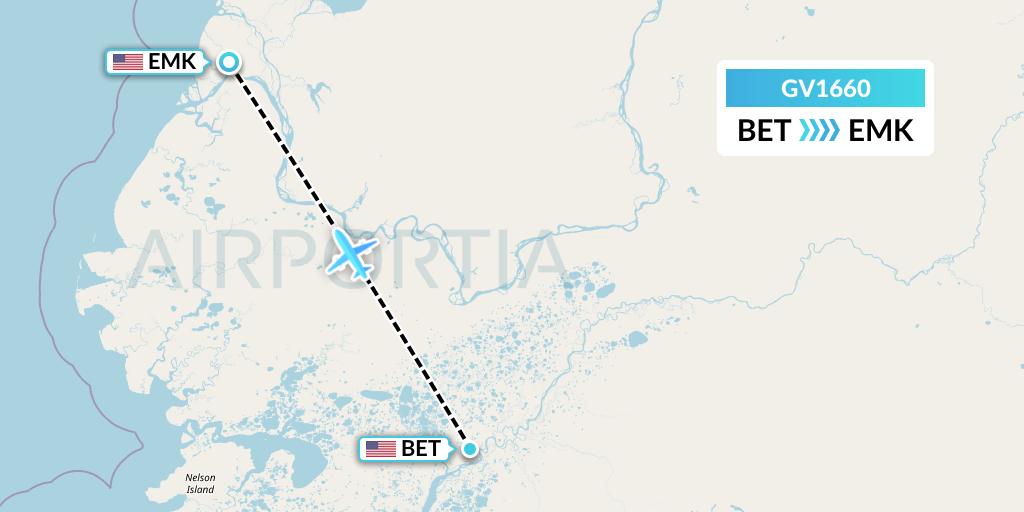 GV1660 Grant Aviation Flight Map: Bethel to Emmonak