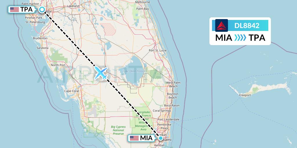 DL8842 Delta Air Lines Flight Map: Miami to Tampa