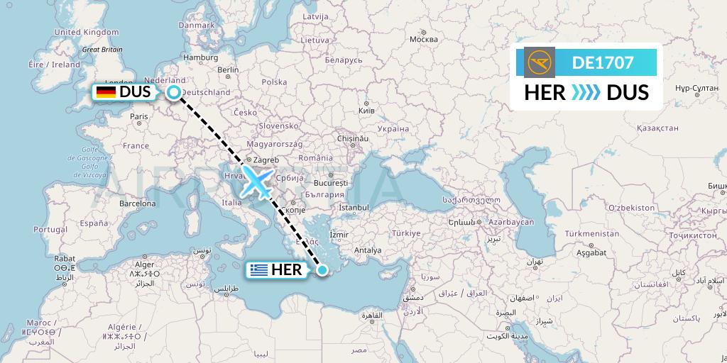 DE1707 Condor Flight Map: Heraklion to Dusseldorf
