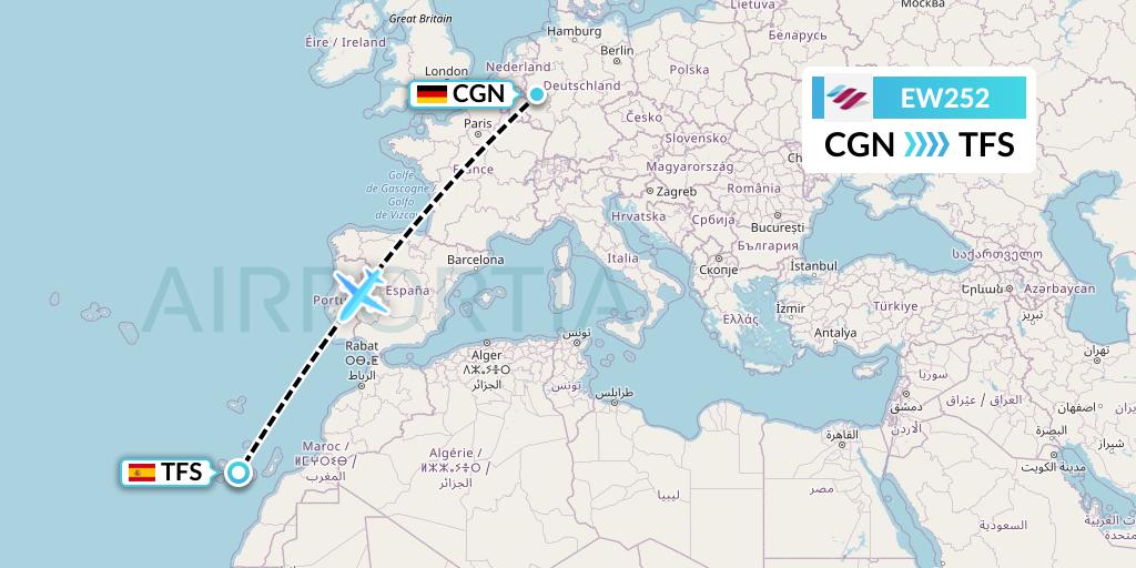 EW252 Eurowings Flight Map: Cologne to Tenerife