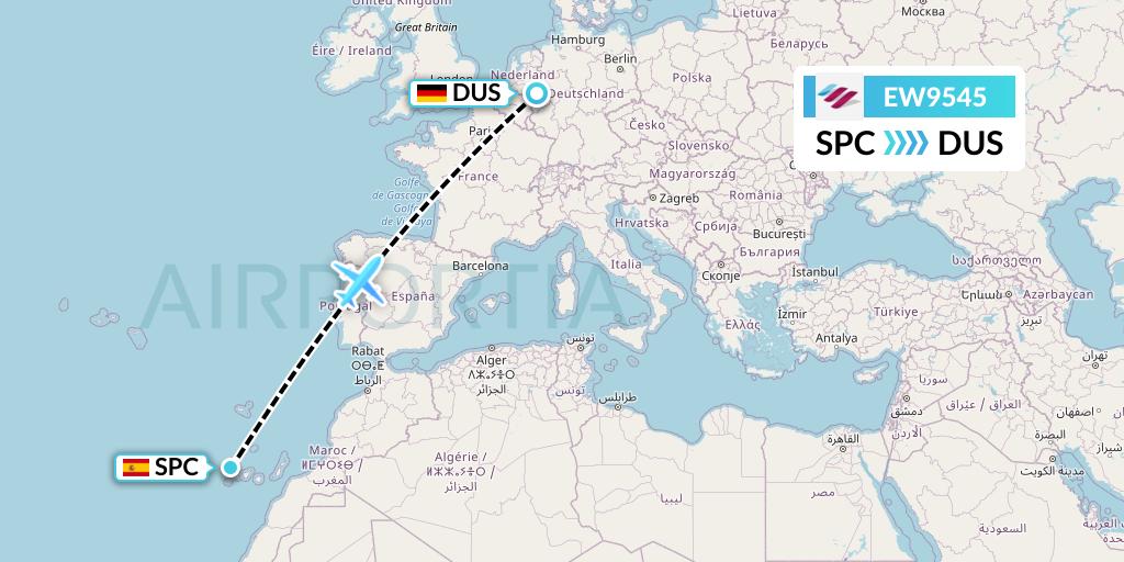 EW9545 Eurowings Flight Map: La Palma to Dusseldorf