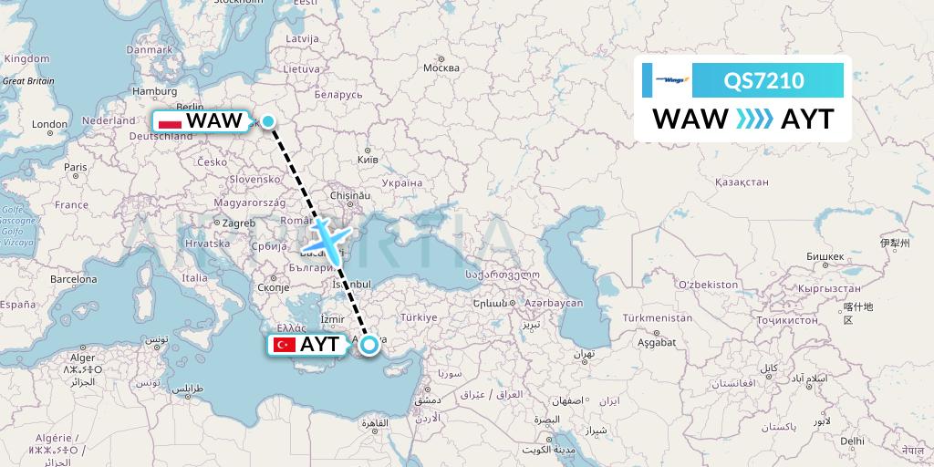 QS7210 Smartwings Flight Map: Warsaw to Antalya
