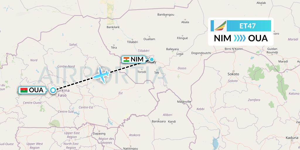 ET47 Ethiopian Airlines Flight Map: Niamey to Ouagadougou