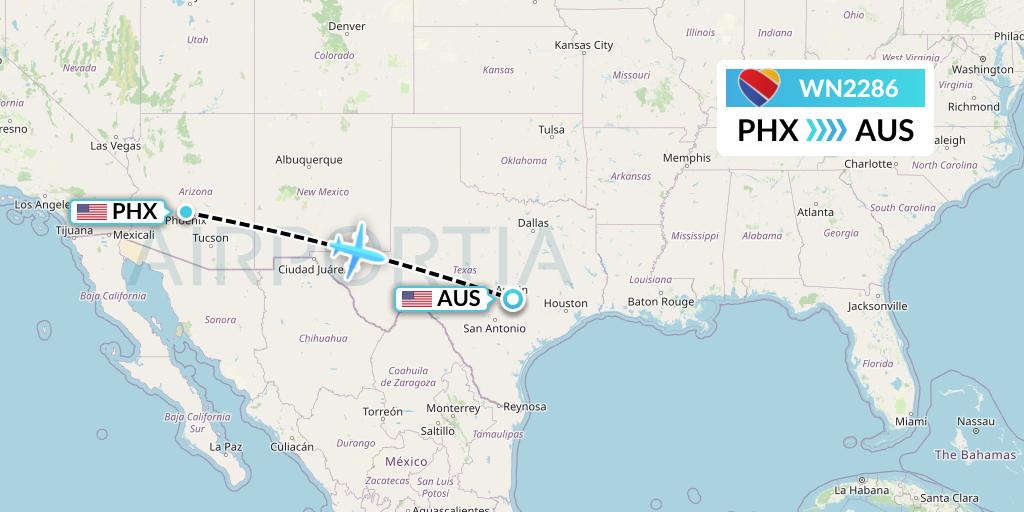 WN2286 Southwest Airlines Flight Map: Phoenix to Austin