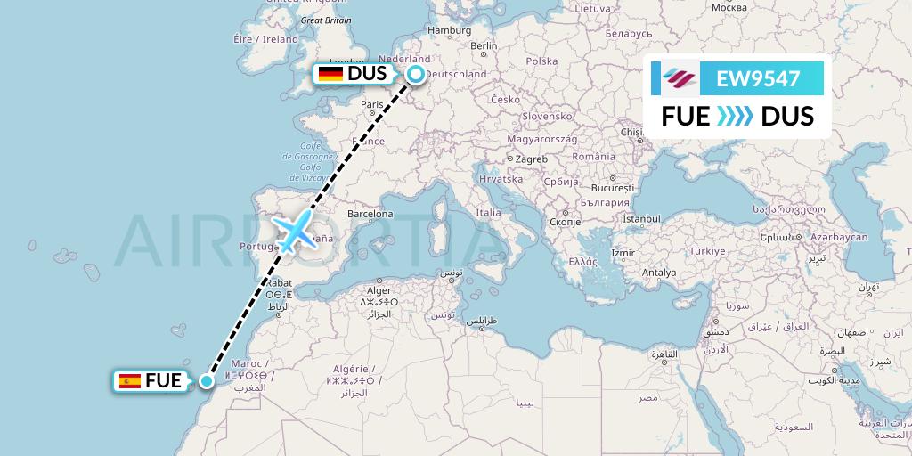 EW9547 Eurowings Flight Map: Fuerteventura to Dusseldorf