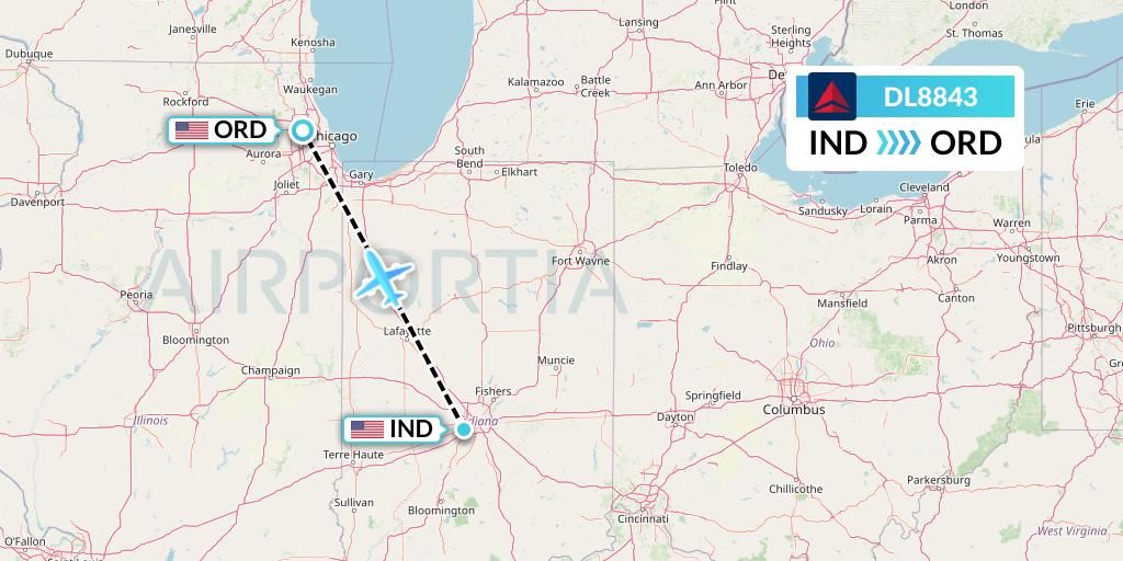 DL8843 Delta Air Lines Flight Map: Indianapolis to Chicago
