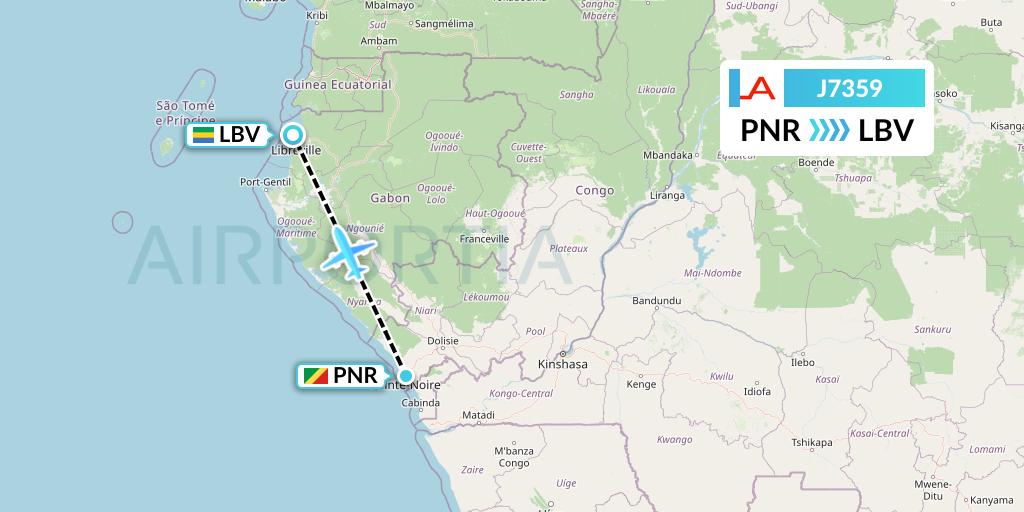 J7359 Afrijet Business Services Flight Map: Pointe Noire to Libreville