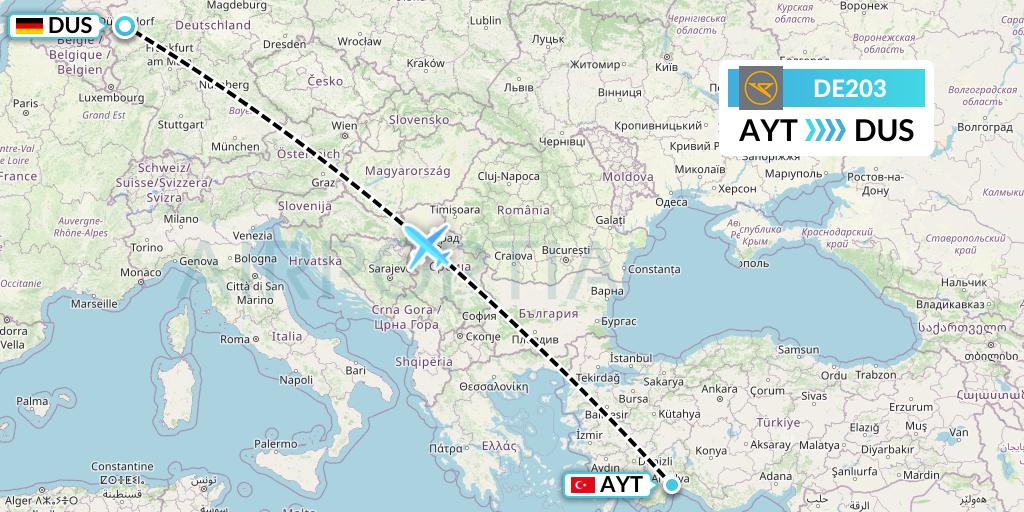 DE203 Condor Flight Map: Antalya to Dusseldorf