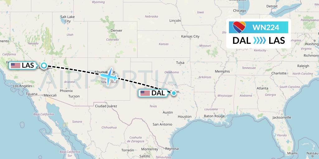 WN224 Southwest Airlines Flight Map: Dallas to Las Vegas