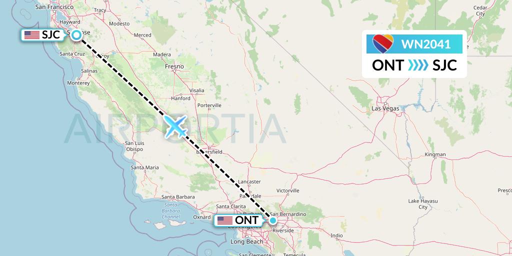 WN2041 Southwest Airlines Flight Map: Ontario to San Jose