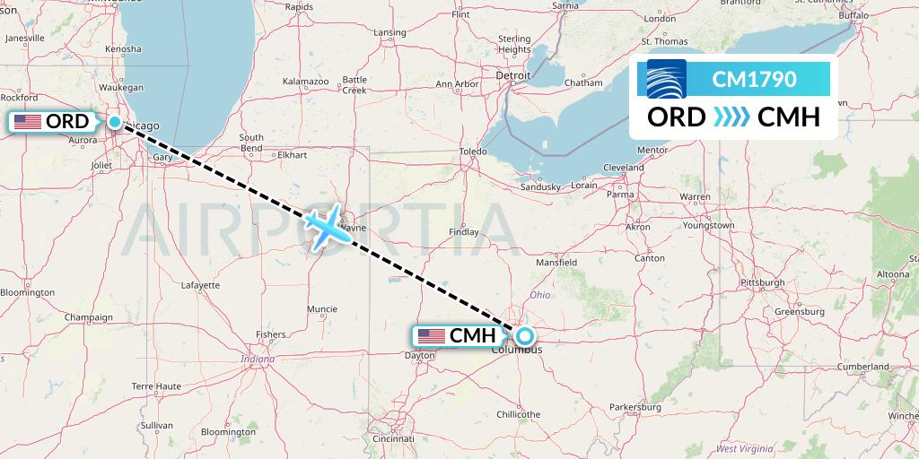 CM1790 Copa Airlines Flight Map: Chicago to Columbus