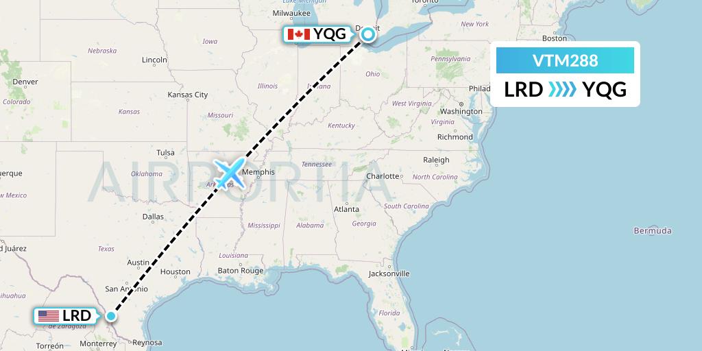 VTM288 Aeronaves TSM Flight Map: Laredo to Windsor