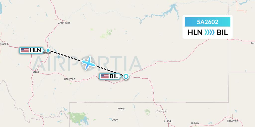 5A2602 Alpine Air Express Flight Map: Helena to Billings