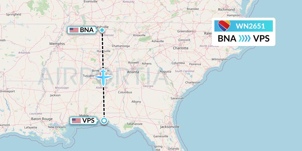 WN2651 Southwest Airlines Flight Map: Nashville to Valparaiso