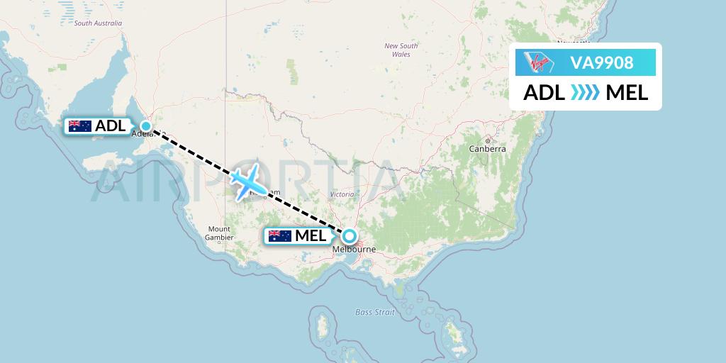 VA9908 Virgin Australia Flight Map: Adelaide to Melbourne
