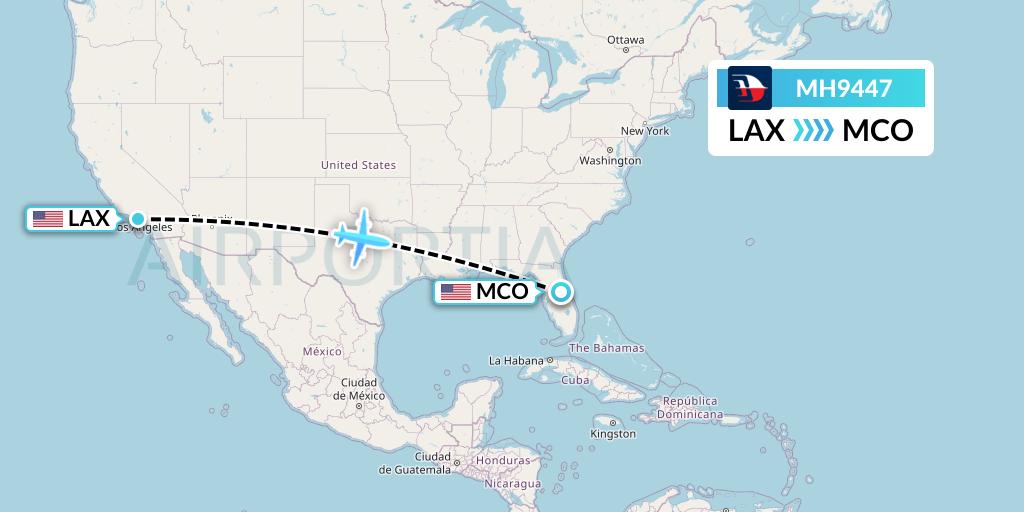 MH9447 Malaysia Airlines Flight Map: Los Angeles to Orlando