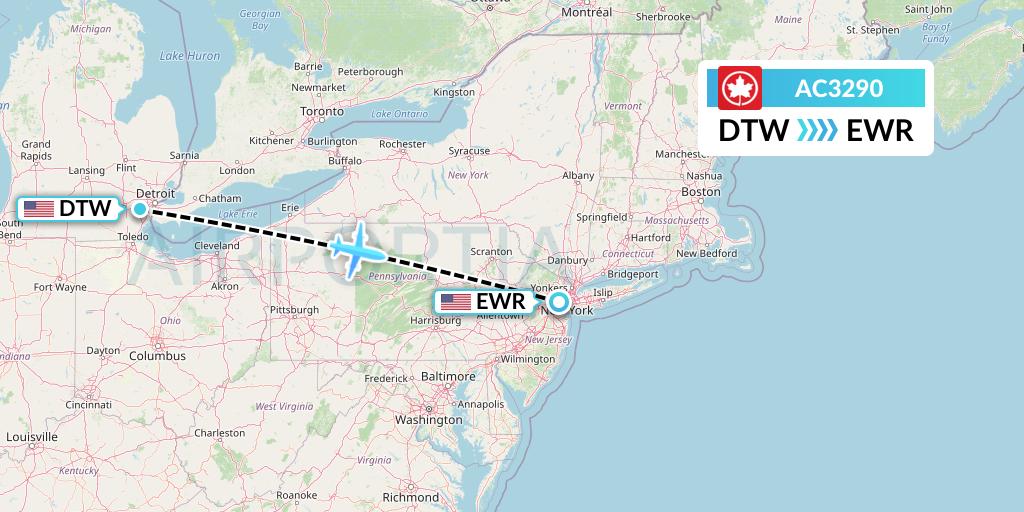 AC3290 Air Canada Flight Map: Detroit to New York