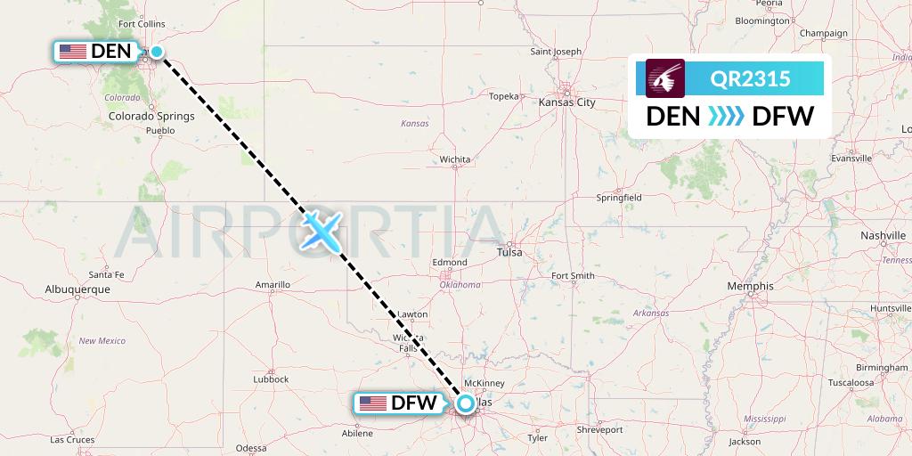 QR2315 Qatar Airways Flight Map: Denver to Dallas