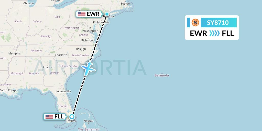 SY8710 Sun Country Airlines Flight Map: New York to Fort Lauderdale