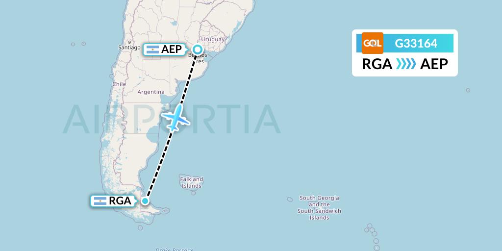 G33164 GOL Transportes Aeros Flight Map: Rio Grande to Buenos Aires