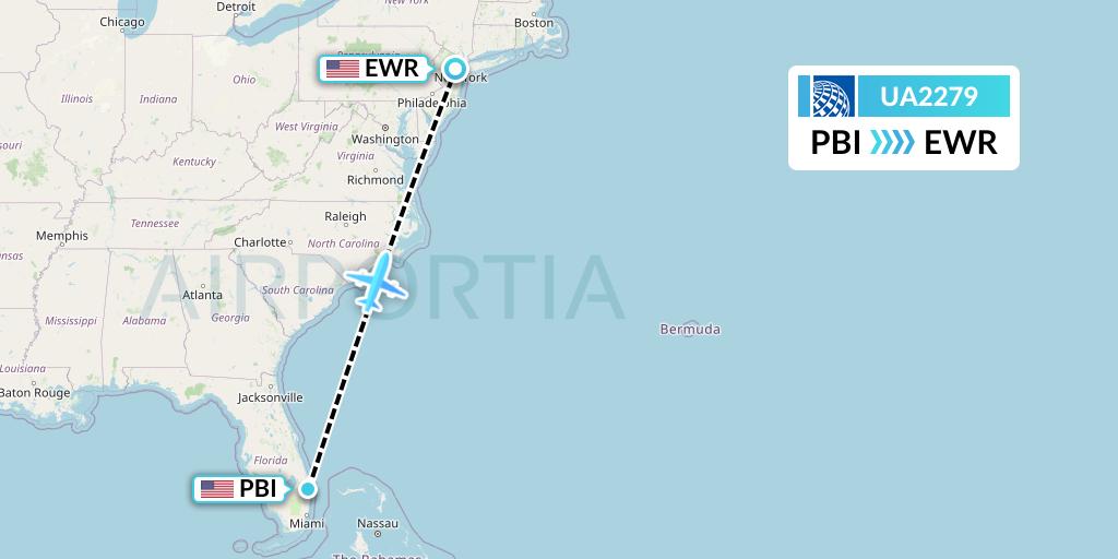 UA2279 United Airlines Flight Map: West Palm Beach to New York