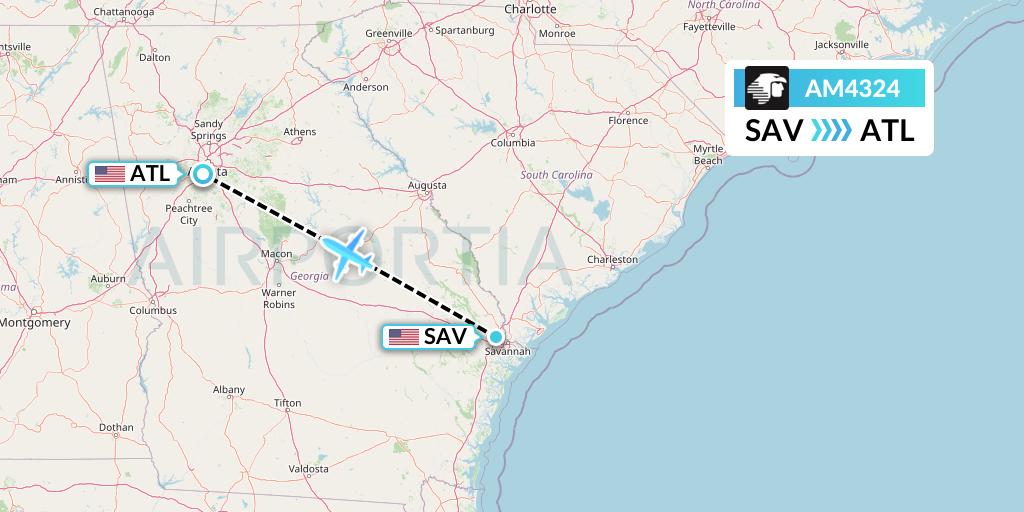 AM4324 Aeromexico Flight Map: Savannah to Atlanta