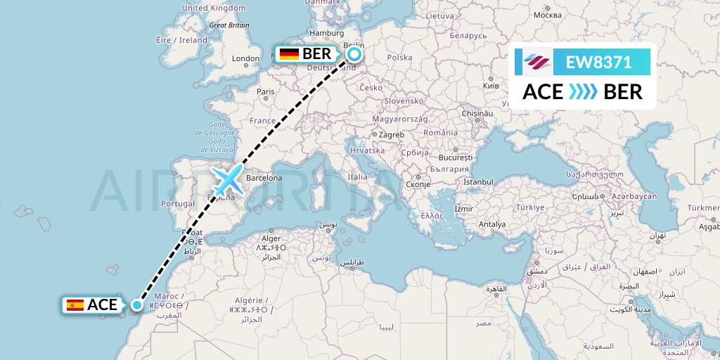 EW8371 Eurowings Flight Map: Lanzarote to Berlin