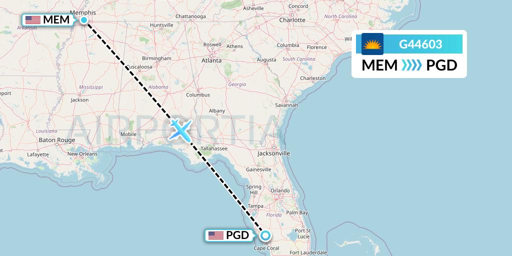 G44603 Allegiant Air Flight Map: Memphis to Punta Gorda