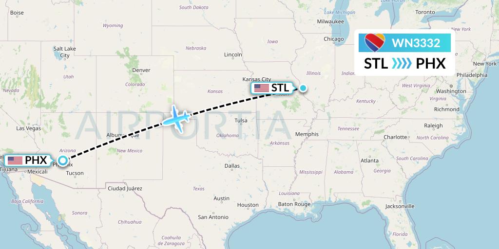 WN3332 Southwest Airlines Flight Map: St. Louis to Phoenix