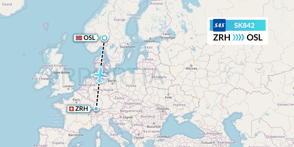 SK842 SAS Flight Map: Zurich to Oslo