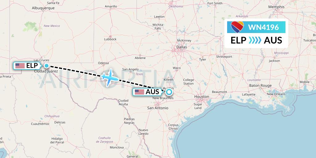 WN4196 Southwest Airlines Flight Map: El Paso to Austin