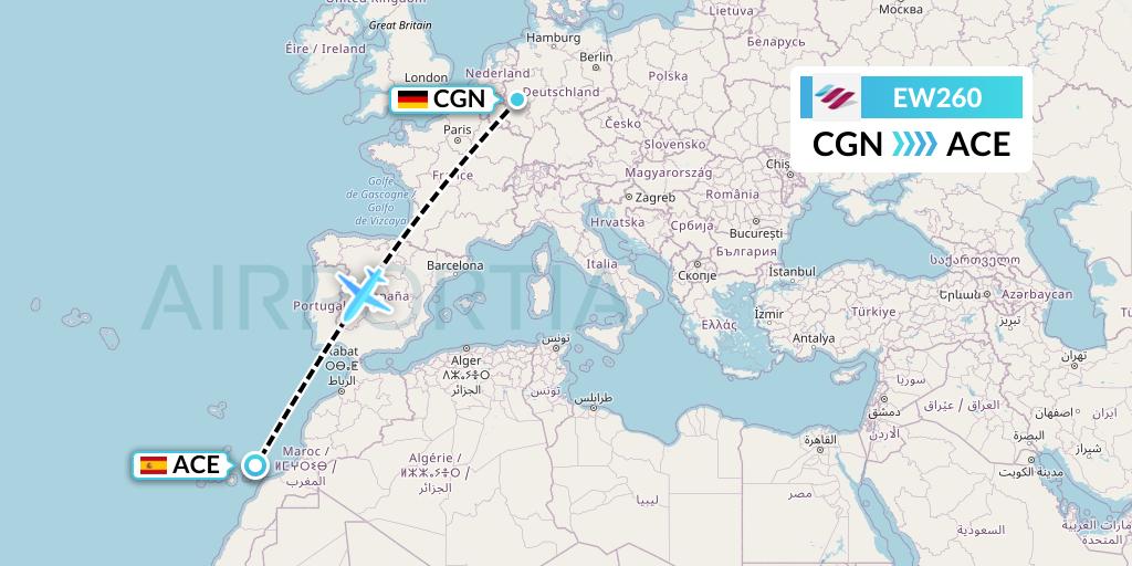 EW260 Eurowings Flight Map: Cologne to Lanzarote