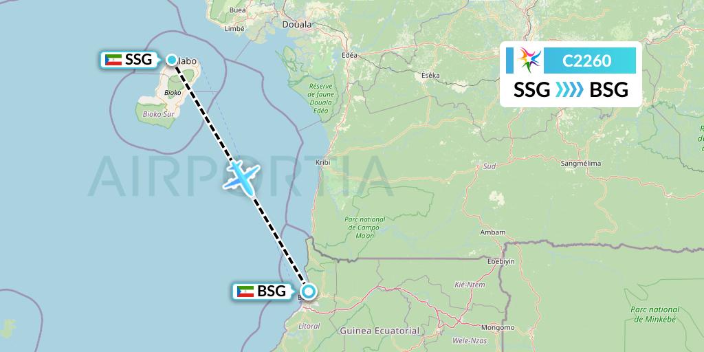 C2260 Ceiba Intercontinental Flight Map: Malabo to Bata