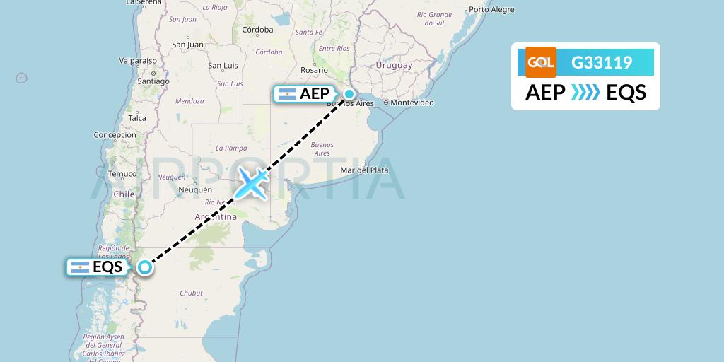 G33119 GOL Transportes Aeros Flight Map: Buenos Aires to Esquel